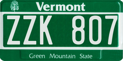 VT license plate ZZK807