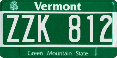 VT license plate ZZK812