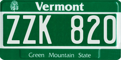 VT license plate ZZK820