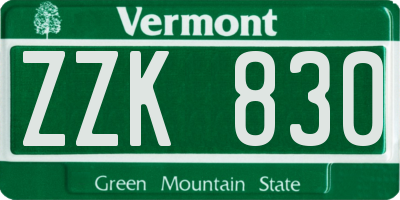 VT license plate ZZK830