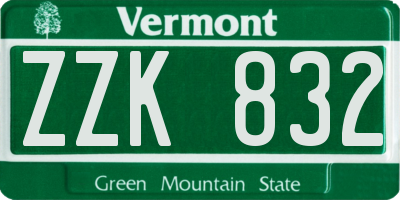 VT license plate ZZK832