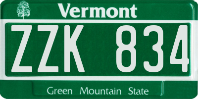 VT license plate ZZK834