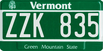 VT license plate ZZK835