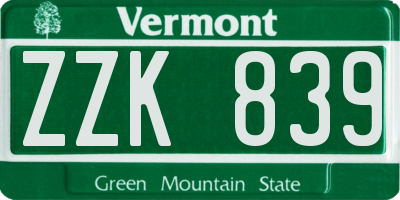 VT license plate ZZK839