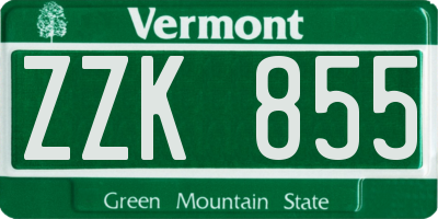 VT license plate ZZK855
