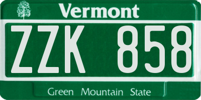 VT license plate ZZK858