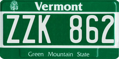 VT license plate ZZK862