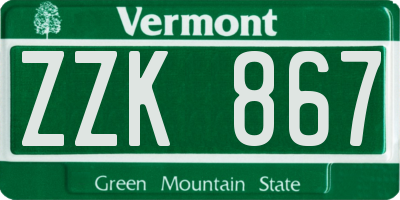 VT license plate ZZK867
