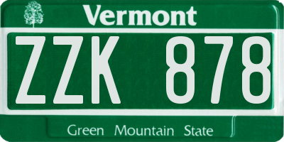VT license plate ZZK878