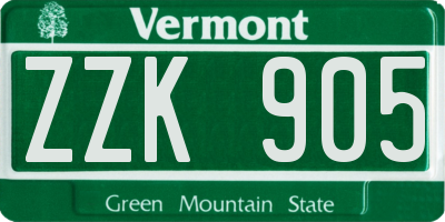 VT license plate ZZK905