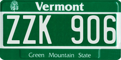 VT license plate ZZK906