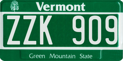 VT license plate ZZK909
