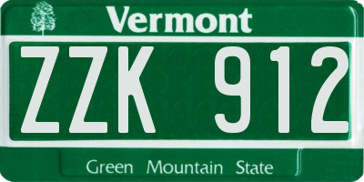 VT license plate ZZK912