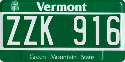 VT license plate ZZK916