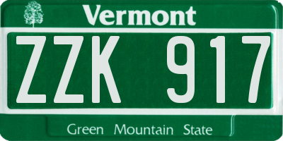 VT license plate ZZK917