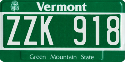 VT license plate ZZK918
