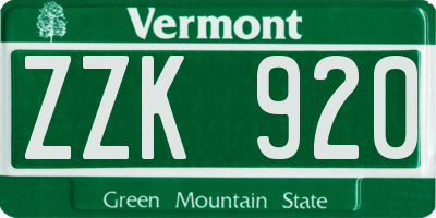 VT license plate ZZK920