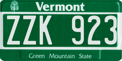 VT license plate ZZK923