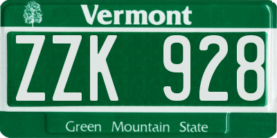 VT license plate ZZK928