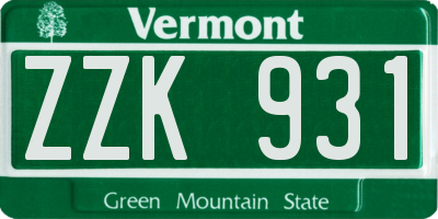 VT license plate ZZK931