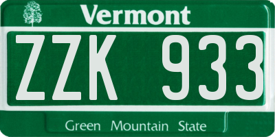 VT license plate ZZK933