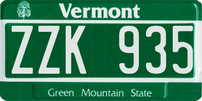 VT license plate ZZK935