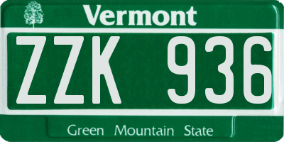 VT license plate ZZK936