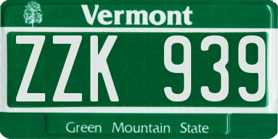 VT license plate ZZK939