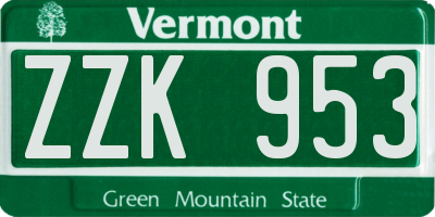 VT license plate ZZK953