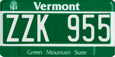 VT license plate ZZK955