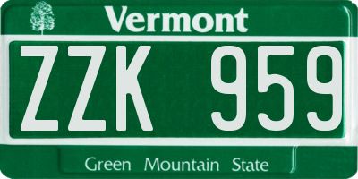 VT license plate ZZK959