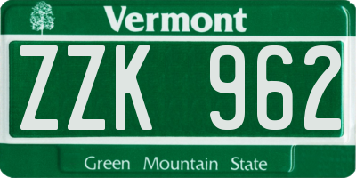 VT license plate ZZK962