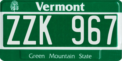 VT license plate ZZK967