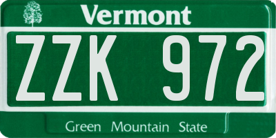 VT license plate ZZK972