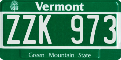 VT license plate ZZK973