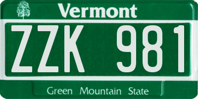VT license plate ZZK981