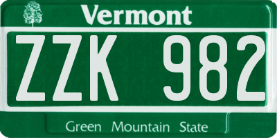 VT license plate ZZK982