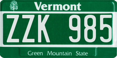 VT license plate ZZK985