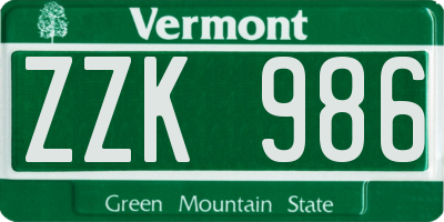 VT license plate ZZK986