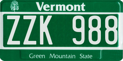 VT license plate ZZK988