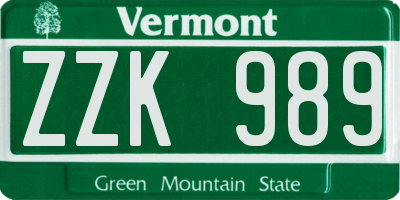 VT license plate ZZK989