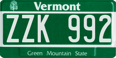 VT license plate ZZK992