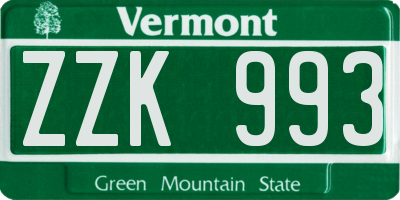 VT license plate ZZK993