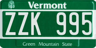 VT license plate ZZK995