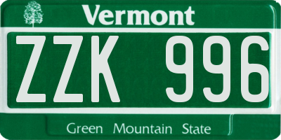 VT license plate ZZK996
