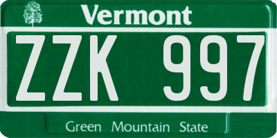 VT license plate ZZK997