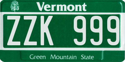 VT license plate ZZK999