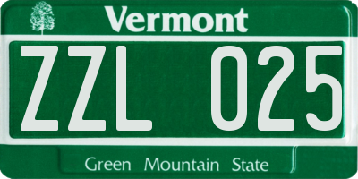 VT license plate ZZL025