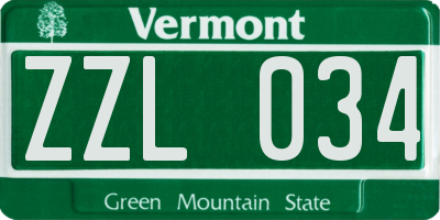 VT license plate ZZL034