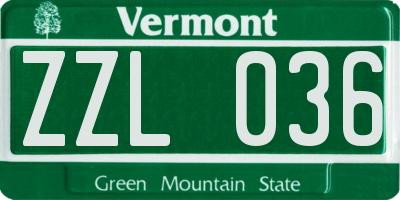 VT license plate ZZL036